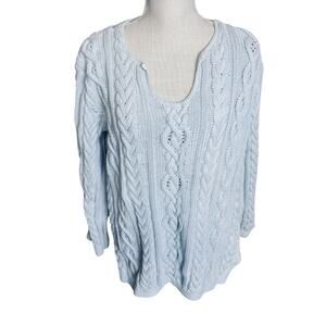 Moda Int'l Cable Knit Sweater Light blue 100% cotton pullover VTG 90s sz L